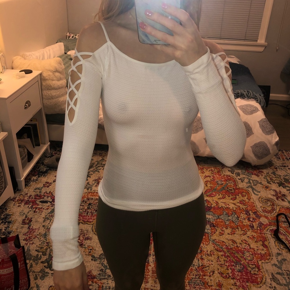 Free People White Long Sleeve with Shoulder cutout